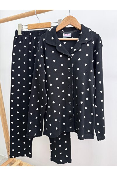 Irmak kids Kız Çocuk Mevsimlik Kumaş %100 Pamuk Kalpli Pijama Takımı