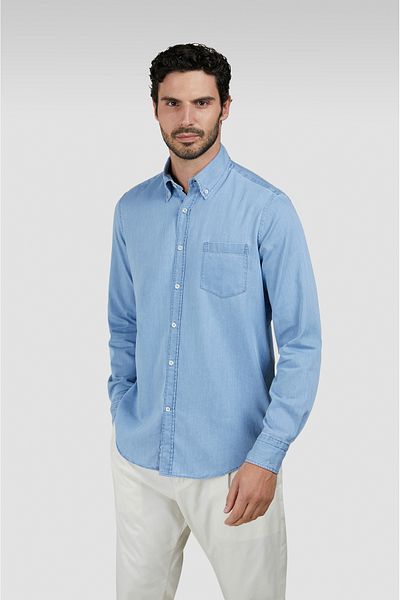 PAUL&SHARK Men's Regular Fit 100% Cotton Light Blue Shirt Buttoned Long Sleeve