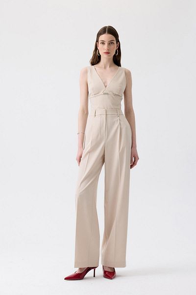 rue. V-Neck Stone Jumpsuit with Metal Accessories