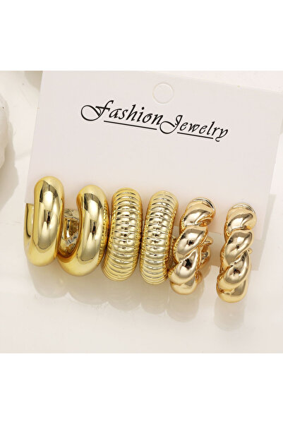 Choice AYA5912401 طقم أقراط دائرية مطلية بالذهب على شكل قطرة ماء مكون من 6 قط...