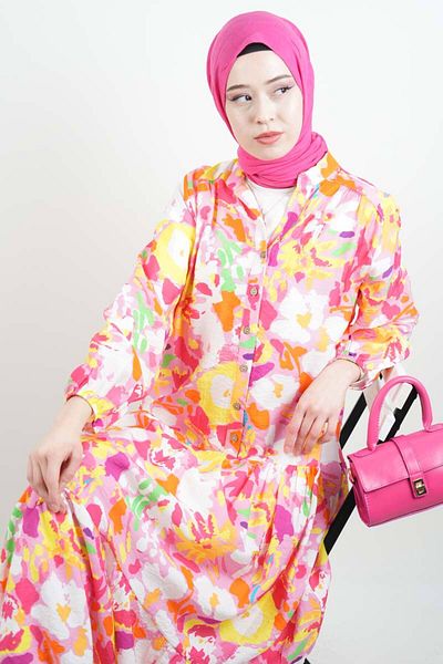 03KIZKULESITEKS Yellow Watercolor Pattern Casual Dress