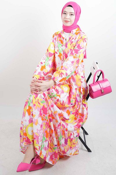 03KIZKULESITEKS Yellow Watercolor Pattern Casual Dress
