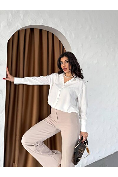 ribana Сатинова сіра блискуча оверсайз сорочка з довгими рукавами та ґудзиками