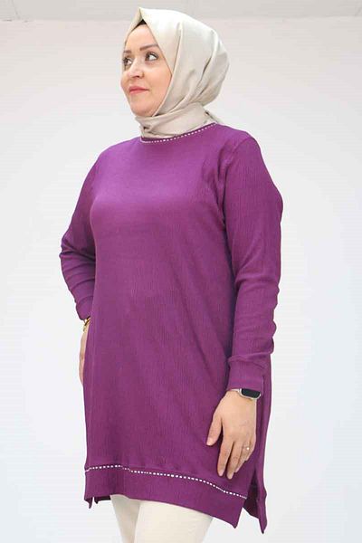 Eslina 58062 Large Size Wrap Cuff Tunic - Plum
