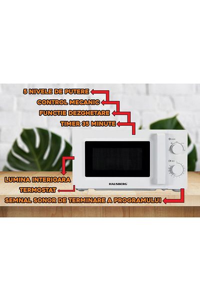 Hausberg Mikrovlnná trouba HB-8008AB, 20 litrů, příkon 1150 W, výkon 700 W, 5 úrovní, mechanická, termostat