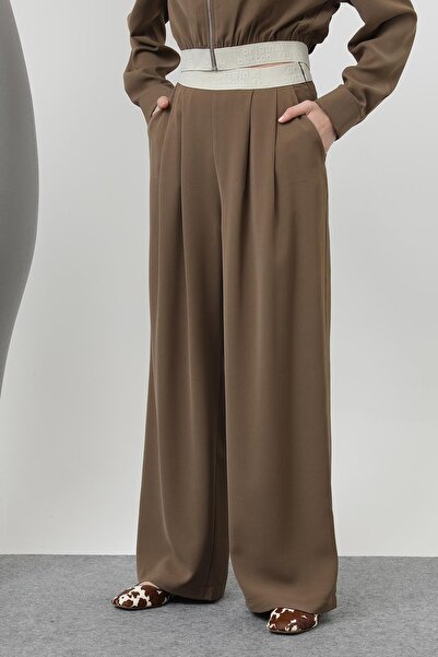 Soul Women's Pleated Elastic Trousers - 32133Pnt - Mink