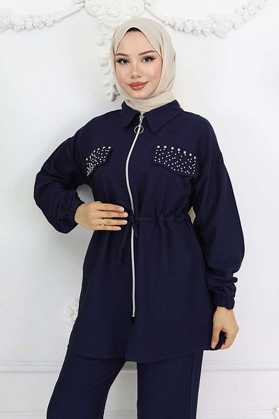 benguen Navy Blue Stone Linen - Airobin Suit 4766