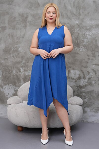 Siyezen Large Size Asymmetry Cut Pocket Dress