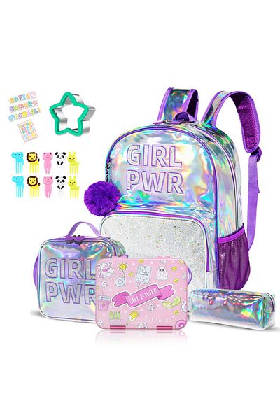 Eazy Kids مجموعة العودة إلى المدرسة المكونة من 4 قطع من Girl Power - وردي أرجواني