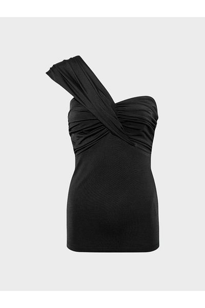 RİVUS Strapless Blouse with One Shoulder Strap - Black