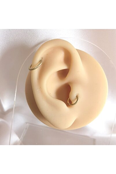 Bylin Cerrahi Çelik Gold Burgulu Kilitli Halka Piercing Helix, Tragus- Halka Çap 8mm Ve 6mm- 2 Adet