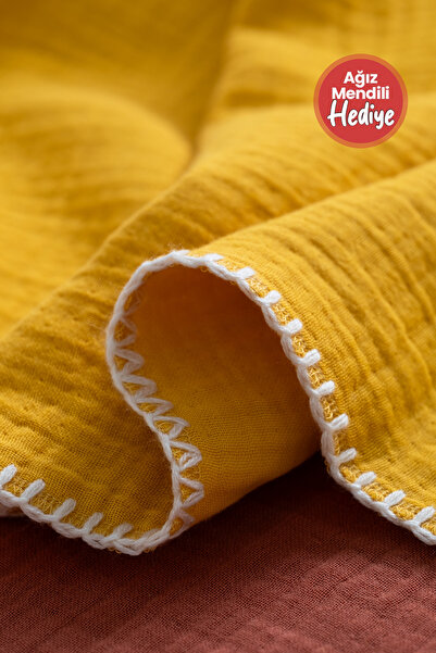 HAFY BABY Müslin Battaniye %100 Pamuk Organik 4 Katlı 80*110 Çoban Dikiş Deta...