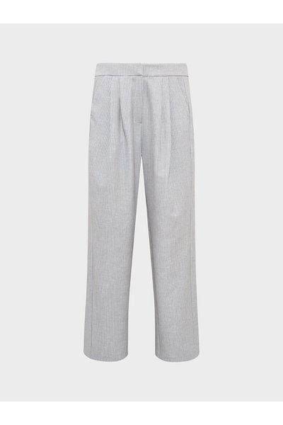 RİVUS Front Pleat Detailed Pocket Wide Leg Trousers - Gray Striped