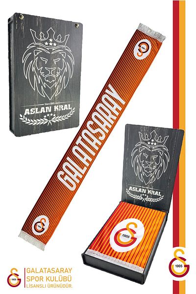 Galatasaray Διπλής όψης εμπριμέ σάλι κασκόλ, αυθεντικό δώρο με άδεια και ξύλινο κουτί