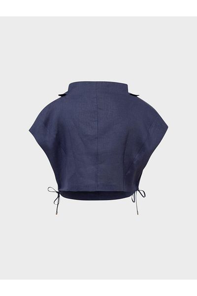 RİVUS Zero Sleeve Linen Blouse - Navy Blue