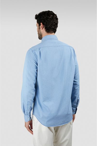 PAUL&SHARK Men's Regular Fit 100% Cotton Light Blue Shirt Buttoned Long Sleeve