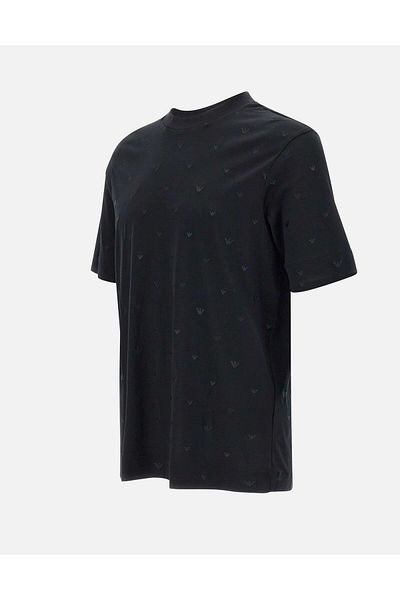 Emporio Armani Men's Eagle Embroidered Regular Fit Round Neck Short Sleeve Black T-Shirt Em 001400   Af10017-Fc185