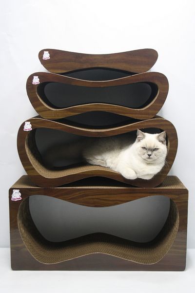 Lazy Paws Cat Sofa for 4 - Cardboard Scratching - Horizontal Scratching - Wood Pattern
