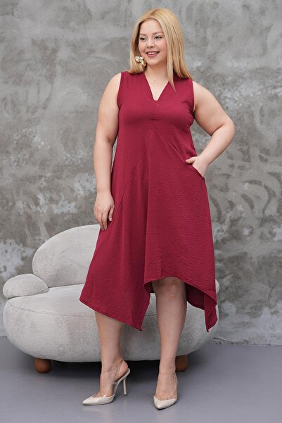 Siyezen Large Size Asymmetry Cut Pocket Dress