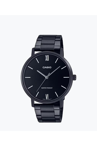 Casio Casio Men's Quartz Watch - Black Mineral Steel, Black Ion-Plated Dial - MTP-VT01B-1B