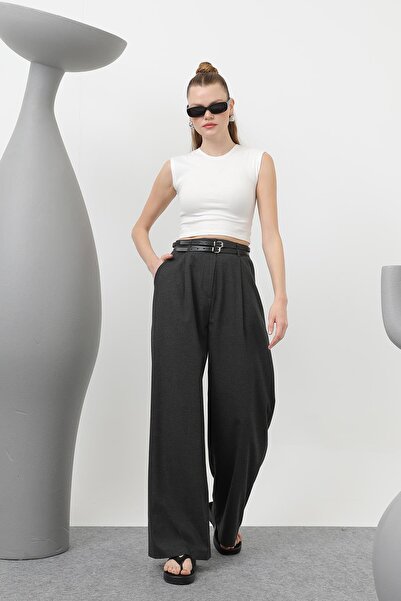 Soul Жіночі брюки з подвійним поясом і складками - 32183PNT - Антрацит