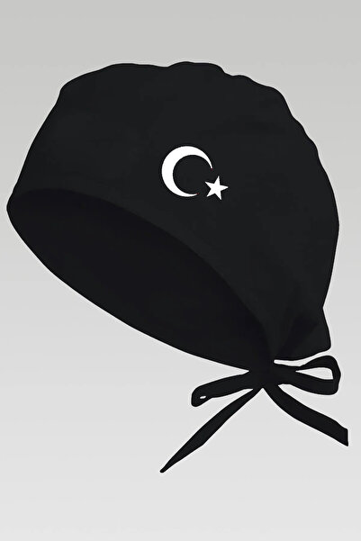 enmalife Beyaz Ay Yıldızlı Siyah Chef Bonesi | Özel Tasarım Aşçı Ve Şef Bonesi