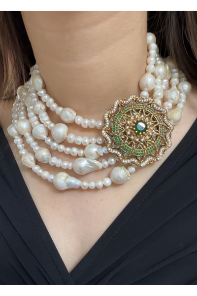 bycananturkoglu Özel tasarım 925 Ayar Gümüş Broşlu Hakiki barok inci çoklu do...