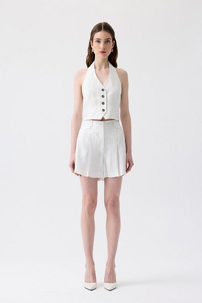 rue Striped Mini Ecru Shorts with Pile Detail