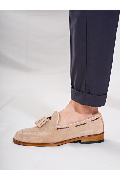 Byterre Vittorio Hakiki Deri El Yapımı Deri Beyaz Süet Loafer Ayakkabı