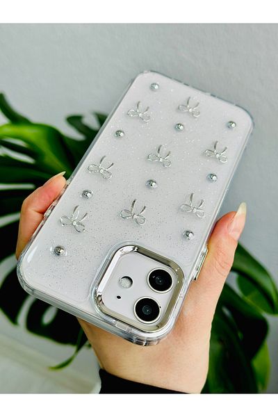 Go Aksesuar حافظة سيليكون مرنة متوافقة مع هاتف Iphone 12 و12 Pro مع لعبة بتصميم فيونكة صغيرة
