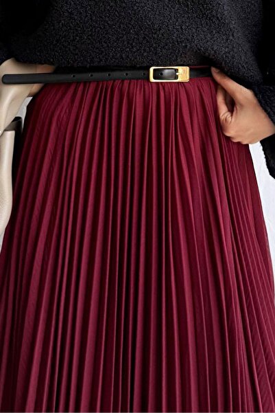 Bestenur Flared Flounce Chiffon Skirt 1402 - Burgundy