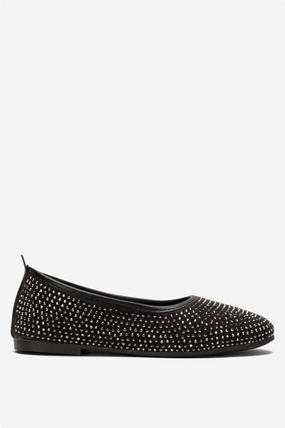 Liger Women's Stone Detailed Stylish Daily Ballerina Shoes Black - Silver