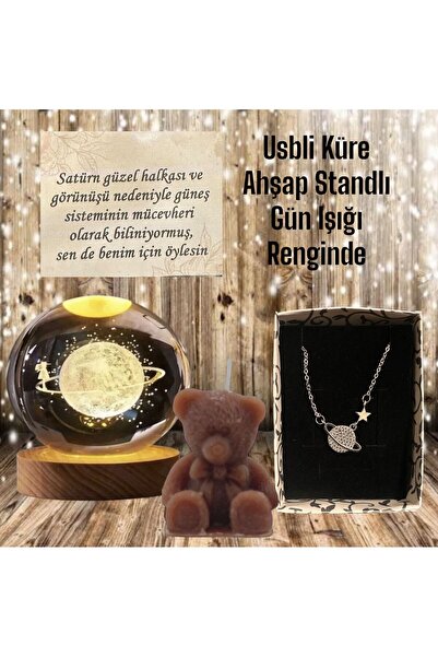 ARMOR4 NANO CERAMİC COATİNG Usb Kablolu Ahşap Standlı Led Işıklı Cam Satürn K...