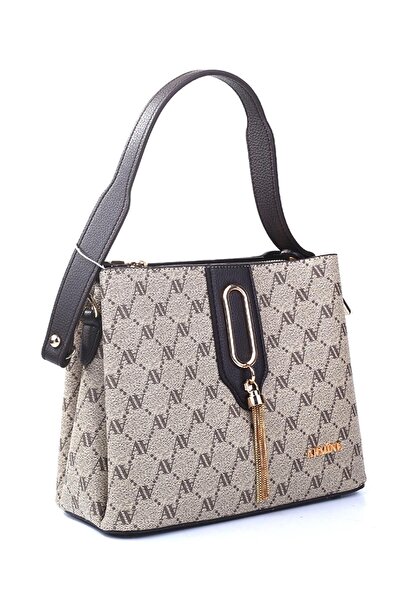 Armine Modern Nokta Printed Practical Shoulder Bag Mink