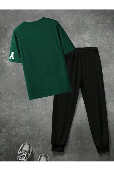 PAVRO Men's Oversize Tracksuit Suit-Shorts Losanges La Written Printed