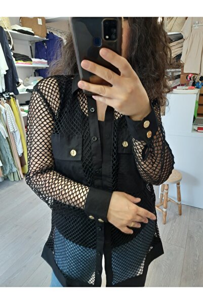 ALVWOMAN Gold Buttoned Mesh Shirt