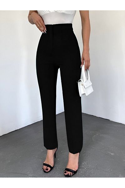 Modamorfo High Waist Trousers with Pocket Detail - Black