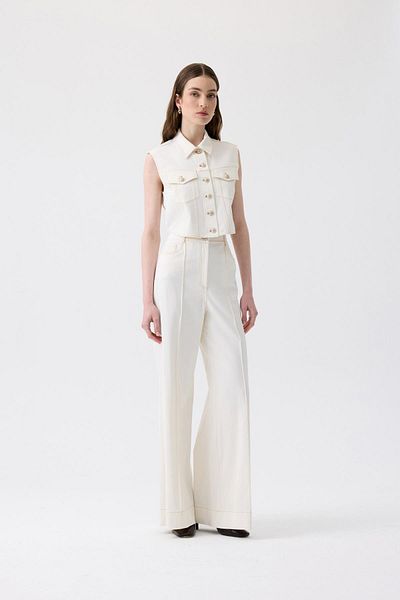 rue. High Waist Stretch Stitched Ecru Trousers