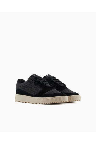 Emporio Armani Men's Cowhide Sneaker 100% Milk White Logo Black