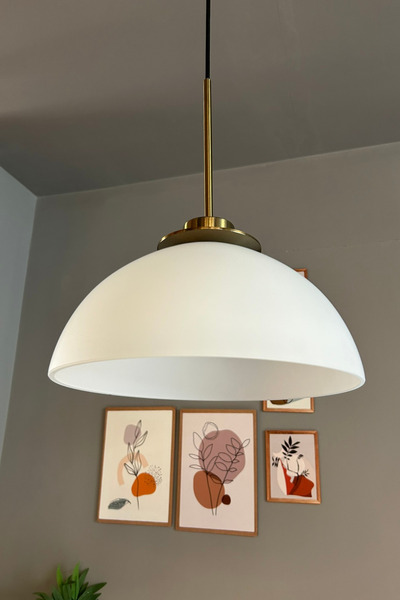 Bamyum Perry Beyaz Cam Tekli Avize Ufo İnce Eskitme Başlık Retro Sarkıt Lamba Restoran Salon Aydınlatma