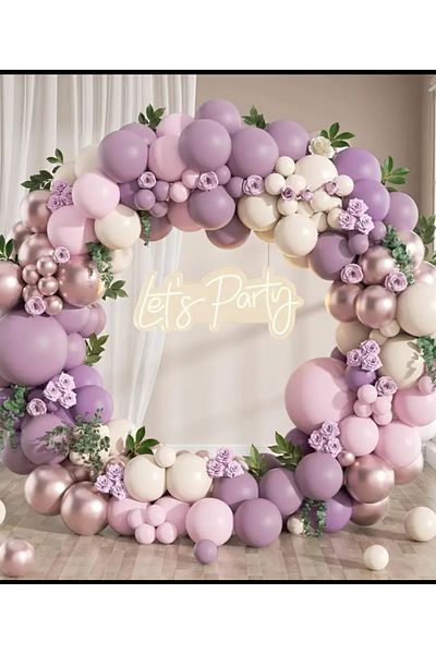Çemrek Süs Parti Powder Pink Retro White Pink Chrome Blush Pink Balloon Chain Set 100 Pcs