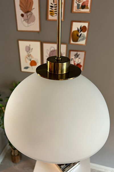 Bamyum Perry Beyaz Cam Tekli Avize Ufo İnce Eskitme Başlık Retro Sarkıt Lamba Restoran Salon Aydınlatma