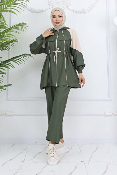 benguen Tie Waist Striped Suit Khaki 4737