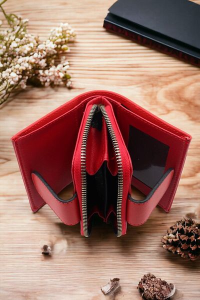 Aksesuar Portofel elegant pentru femei - Accesoriu pentru carduri cu fermoar, închidere cu capse și compartiment pentru monede