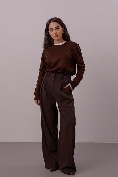 FACETTE Pantaloni Palazzo cu talie înaltă pentru femei Bitter Brown