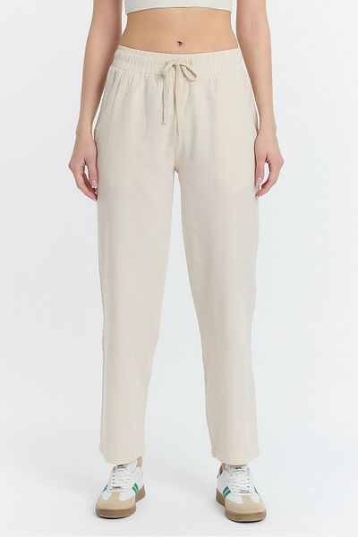 BLUETIFUL Women's Linen Summer Loose Cut Trousers Beige Model