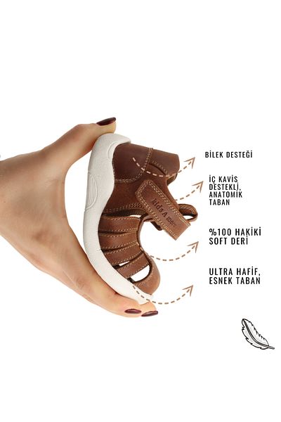 kids A more Baby Sandals for Girls and Boys - First Step Soft Leather Winco Tan Color