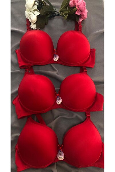 TREND DRESS Women's Red Underwire Padded (Supported) 3-Piece Bra Set