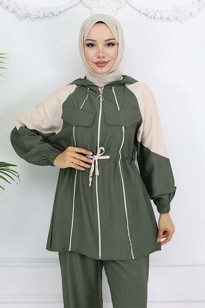 benguen Ριγέ κοστούμι με ζώνη Khaki 4737