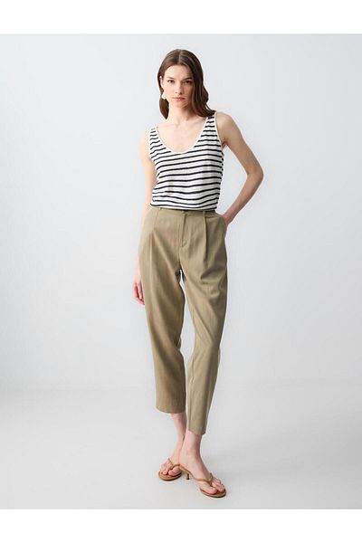 Jimmy Key Tricou de in ecru cu croială relaxată, cu decolteu în U, cu model